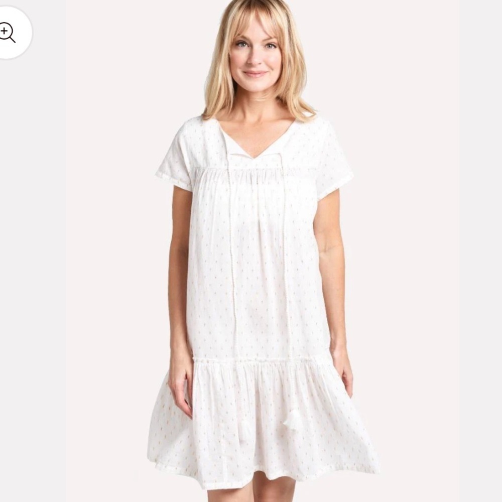 Star Mela Ora Gold Accent Cotton V-Neck Short Sleeve Cover Up White Sz XS